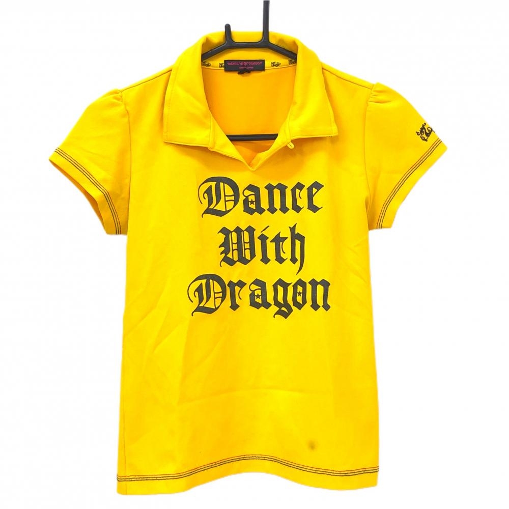 ダンスウィズドラゴン 半袖スキッパーシャツ イエロー×黒 ラメプリント レディース 2(M) ゴルフウェア Dance With Dragon