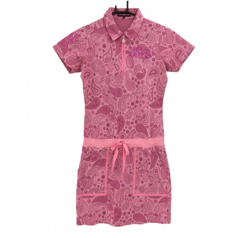 【美品】ダンスウィズドラゴン 半袖ワンピース ピンク ペイズリー柄  レディース 2(M) ゴルフウェア Dance With Dragon