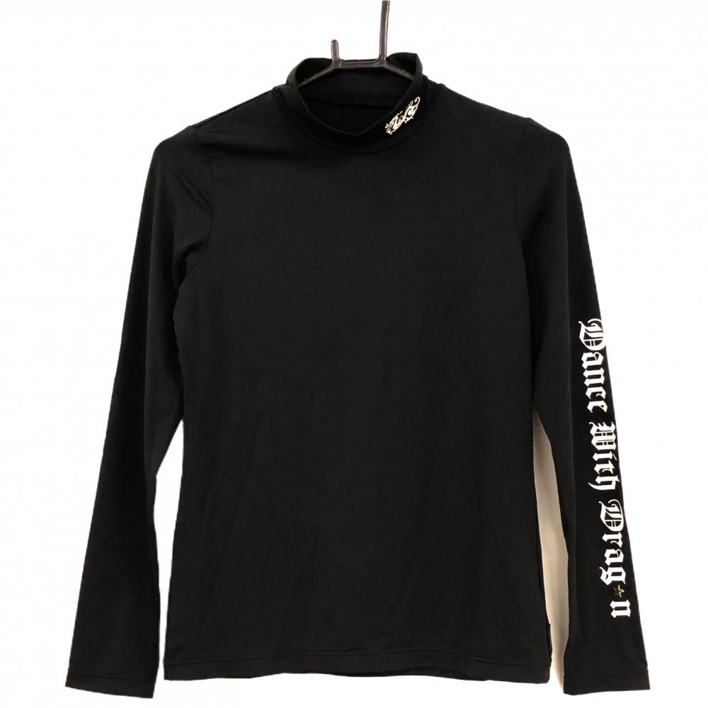 【美品】ダンスウィズドラゴン ハイネックインナーシャツ 黒 ネックロゴ刺しゅう レディース 2(M) ゴルフウェア Dance With Dragon