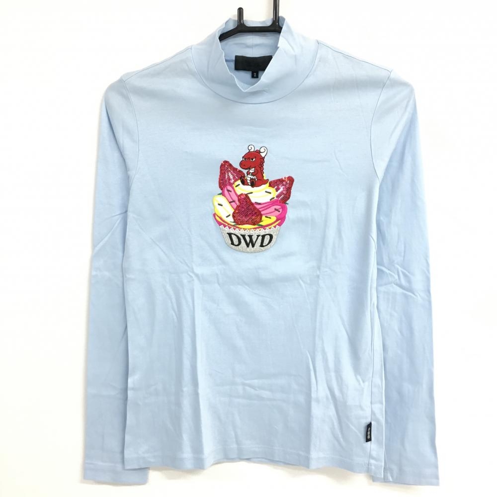【美品】ダンスウィズドラゴン 長袖ハイネックシャツ ライトブルー チビドラ  レディース 2(M) ゴルフウェア Dance With Dragon