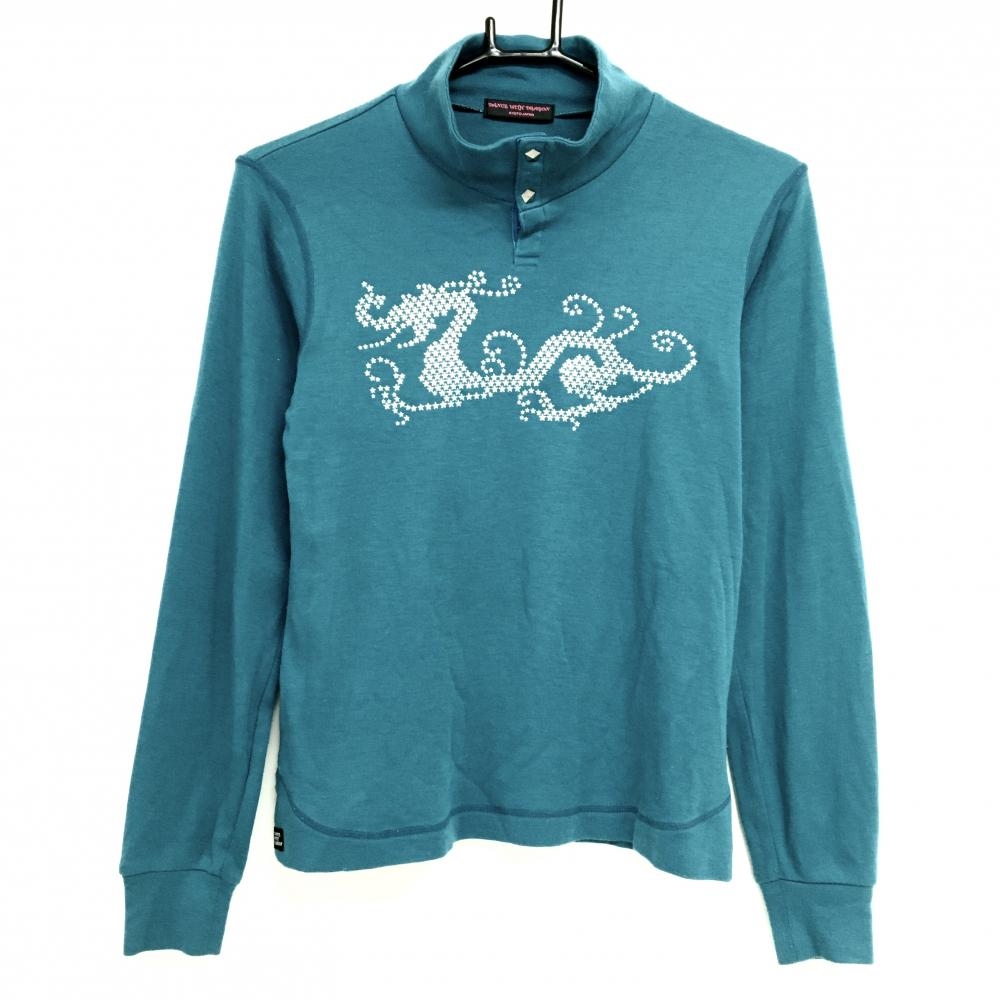 ダンスウィズドラゴン 長袖ハイネックシャツ グリーン×シルバー ビッグロゴ  レディース 2(M) ゴルフウェア Dance With Dragon