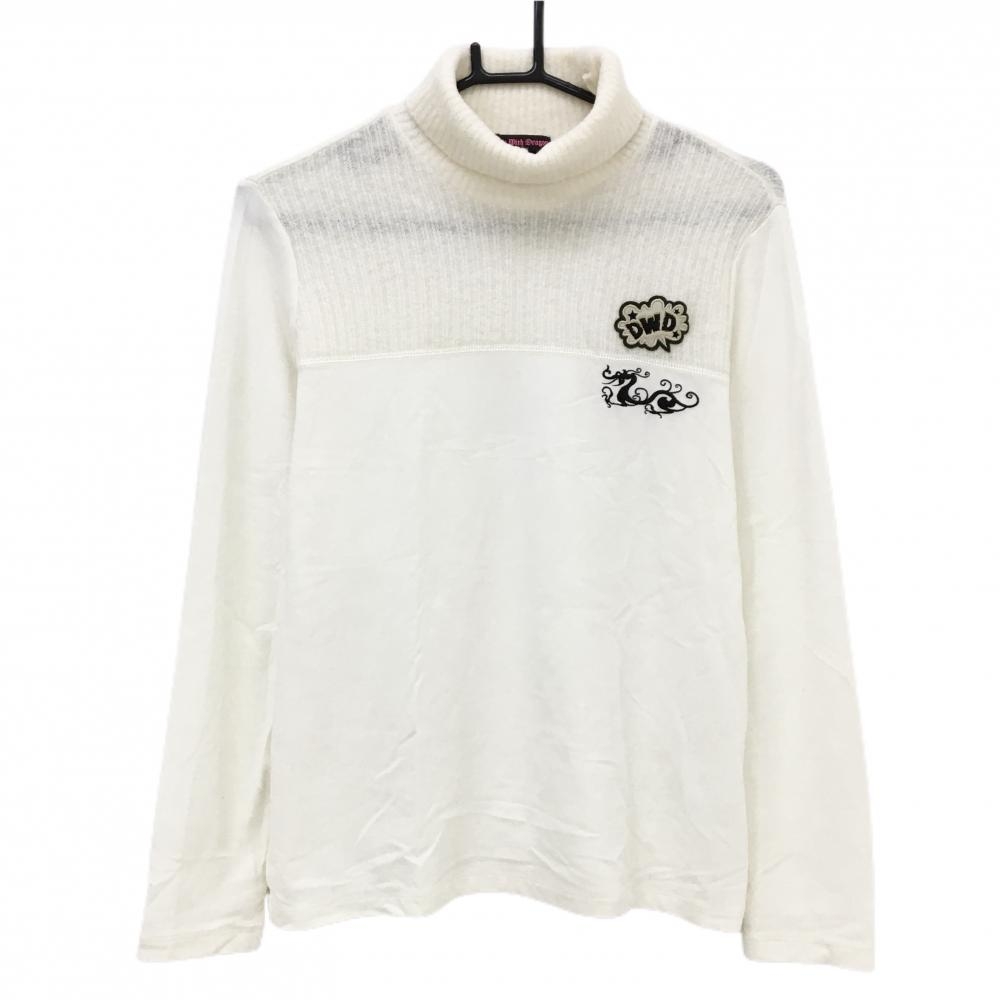 【美品】ダンスウィズドラゴン 長袖タートルネックシャツ アイボリー 胸上ニット レディース 3(L) ゴルフウェア Dance With Dragon