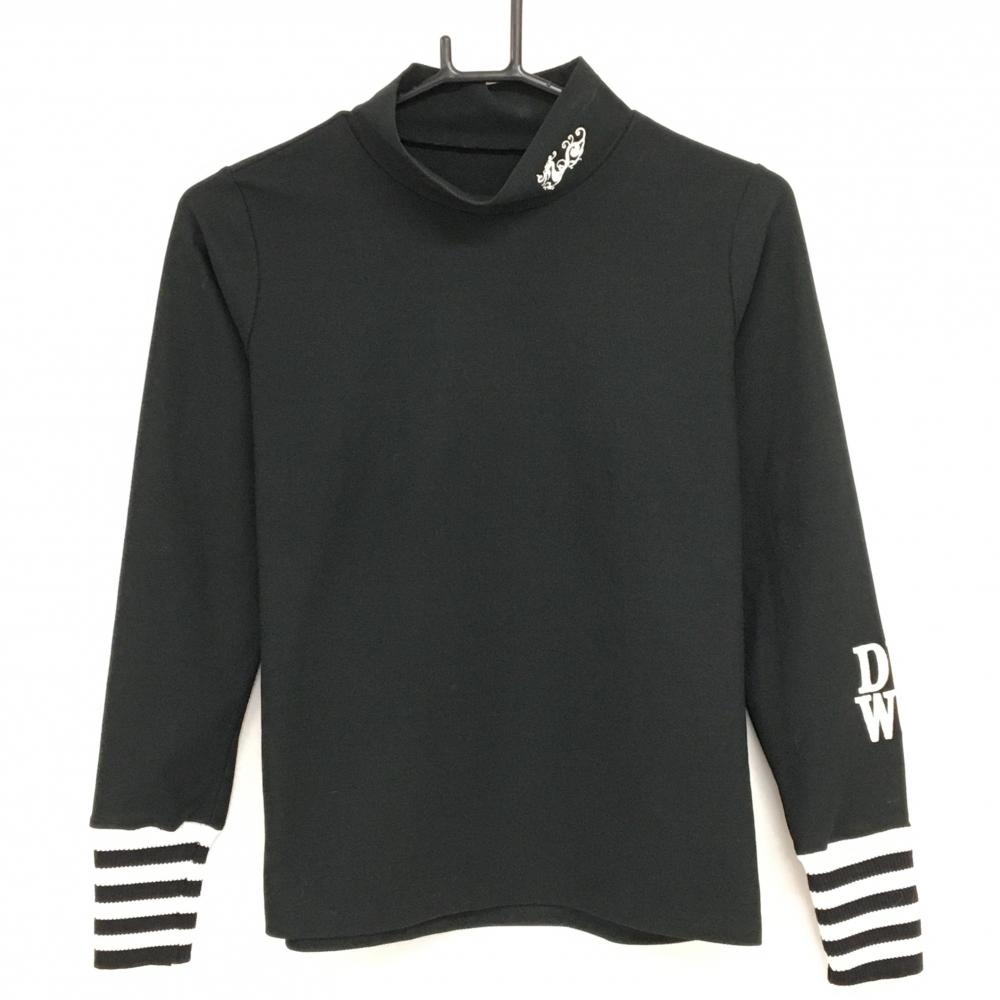ダンスウィズドラゴン 長袖ハイネックシャツ 黒×白 袖口ボーダー ネックロゴ  レディース 2(M) ゴルフウェア Dance With Dragon