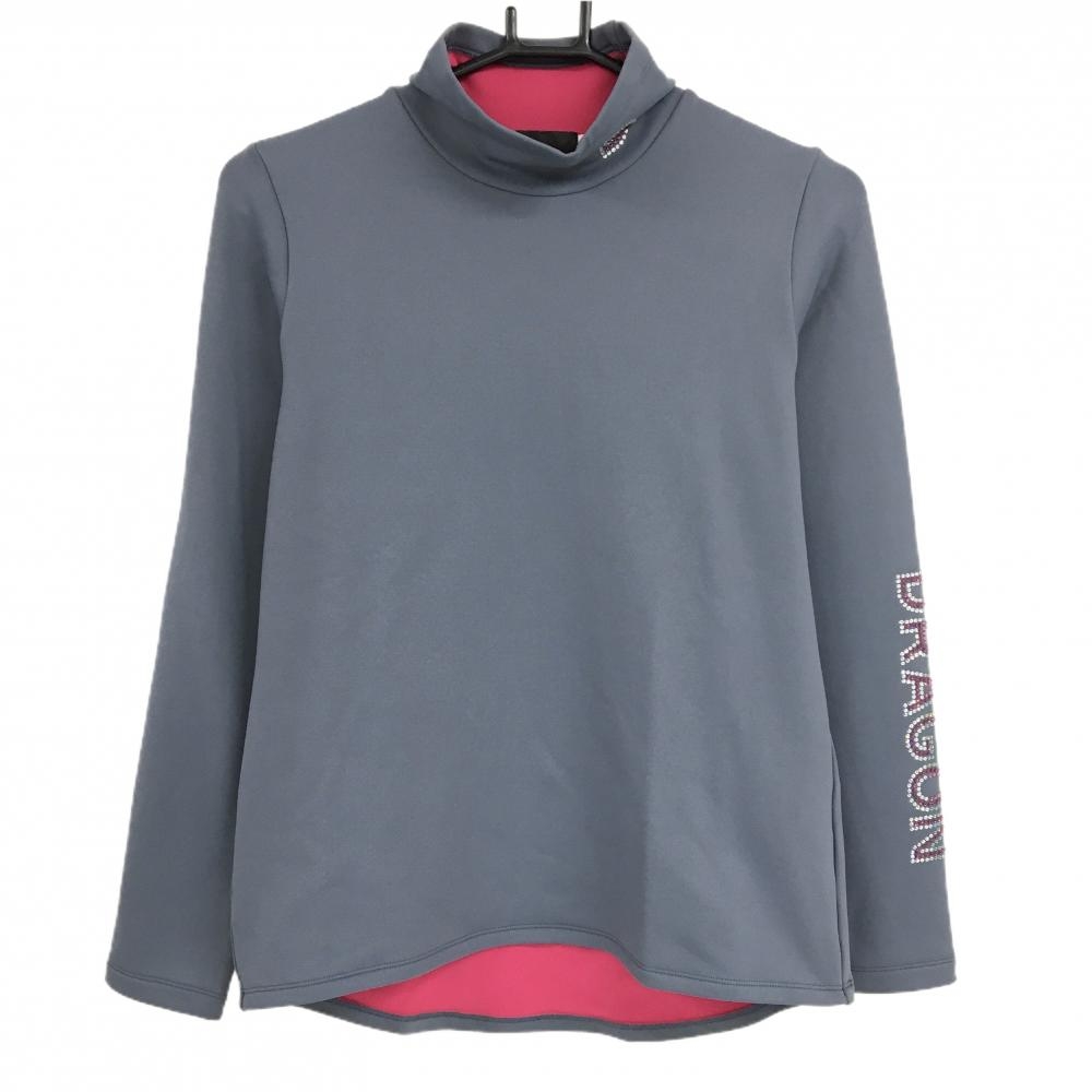 【超美品】ダンスウィズドラゴン 長袖ハイネックシャツ グレー 裏ピンク  レディース 3(L) ゴルフウェア Dance With Dragon