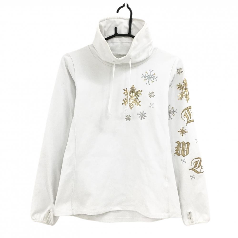 ダンスウィズドラゴン 長袖ハイネックシャツ 白×ゴールド スパンコール 裏起毛 レディース 2(M) ゴルフウェア Dance With Dragon