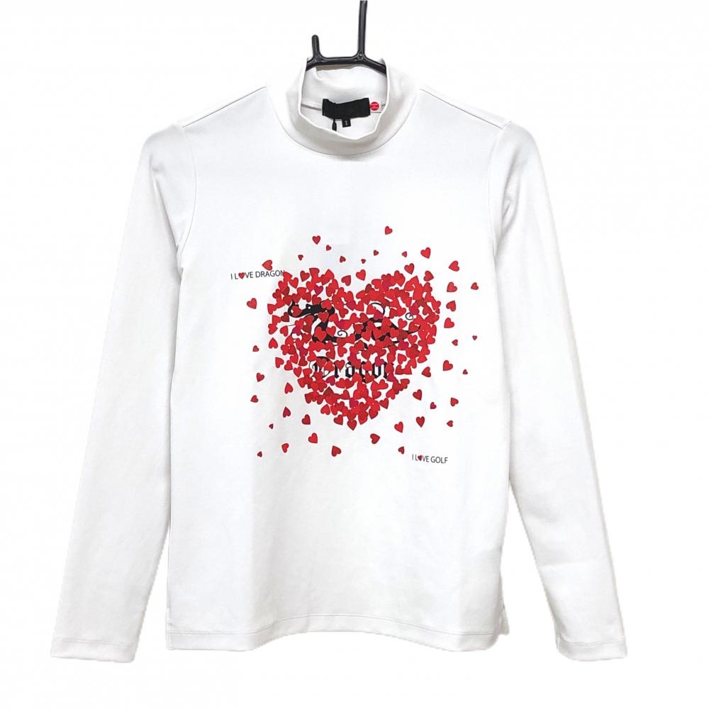 【新品】ダンスウィズドラゴン 長袖ハイネックシャツ 白×レッド 前面ハート柄 レディース 2(M) ゴルフウェア Dance With Dragon