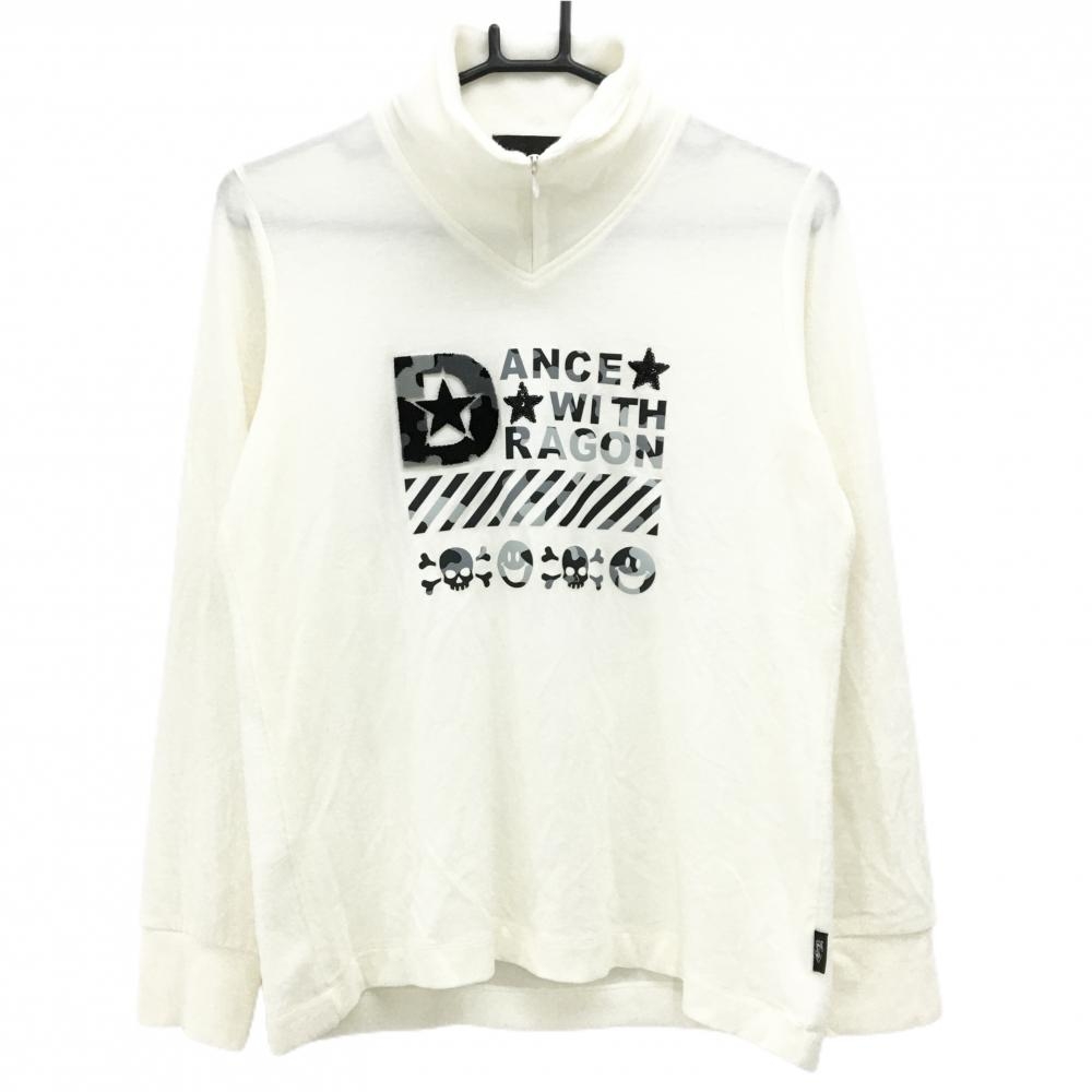 【超美品】ダンスウィズドラゴン 長袖ハイネックシャツ アイボリー×グレー×黒  レディース 3(L) ゴルフウェア Dance With Dragon