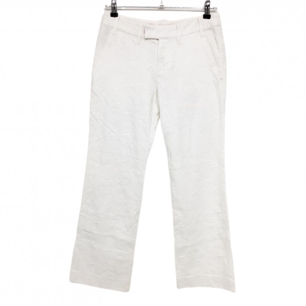 【美品】ダンスウィズドラゴン パンツ 白 花柄織生地 ストレッチ  レディース 3(L) ゴルフウェア Dance With Dragon