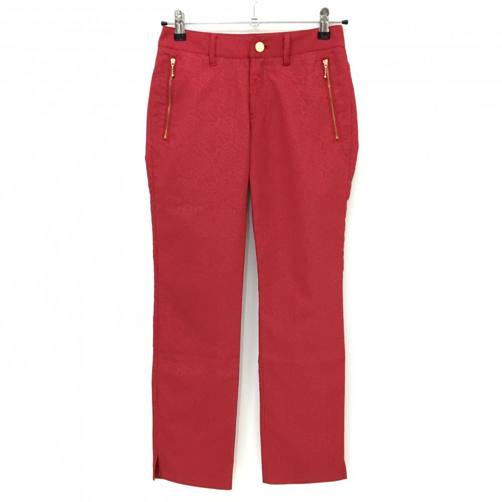 【超美品】ダンスウィズドラゴン パンツ レッド 細ストライプ 花柄地模様  レディース 1(S) ゴルフウェア Dance With Dragon