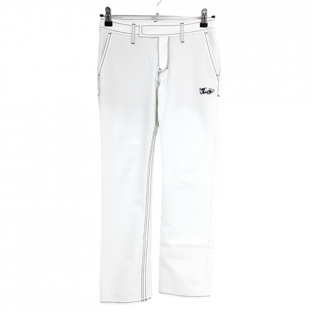 【美品】ダンスウィズドラゴン パンツ 白 地模様 ステッチ黒  レディース 1(S) ゴルフウェア Dance With Dragon