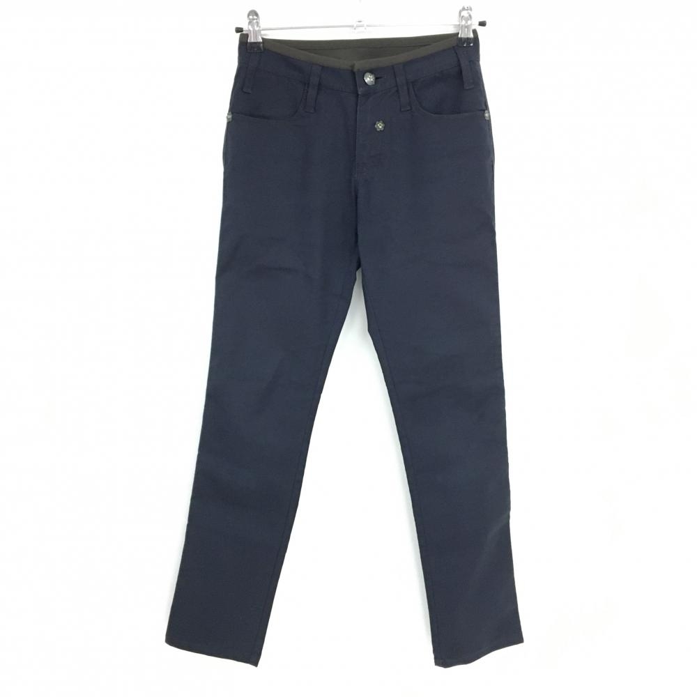 【美品】ダンスウィズドラゴン パンツ ダークネイビー ロゴ刺しゅう シンプル 花  レディース 1(S) ゴルフウェア Dance With Dragon