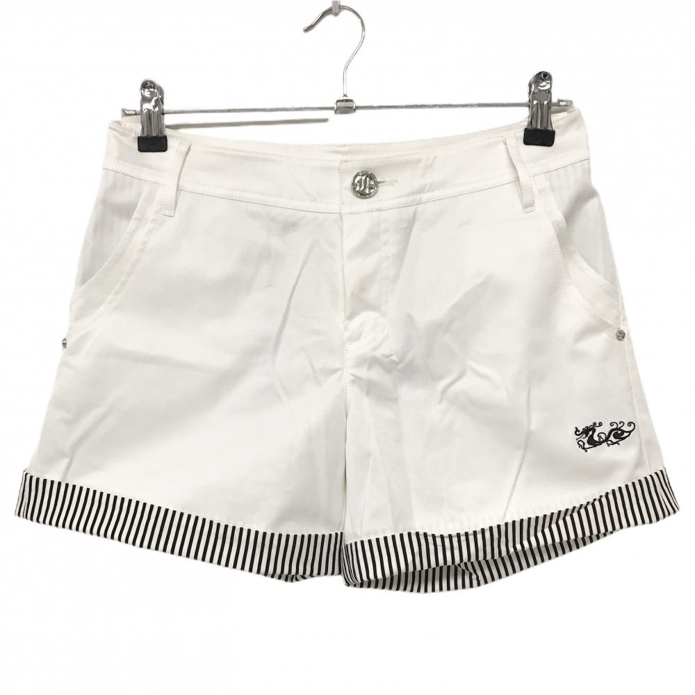 ダンスウィズドラゴン ショートパンツ 白×黒 裾ストライプ ロゴ刺しゅう レディース 3(L) ゴルフウェア Dance With Dragon