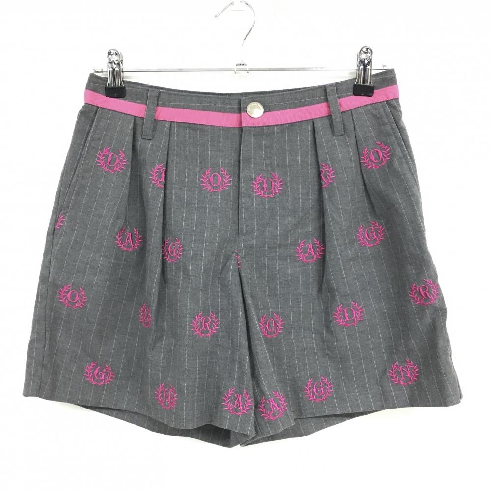 【超美品】ダンスウィズドラゴン ショートパンツ グレー×ピンク ピンストライプ  レディース 3(L) ゴルフウェア Dance With Dragon
