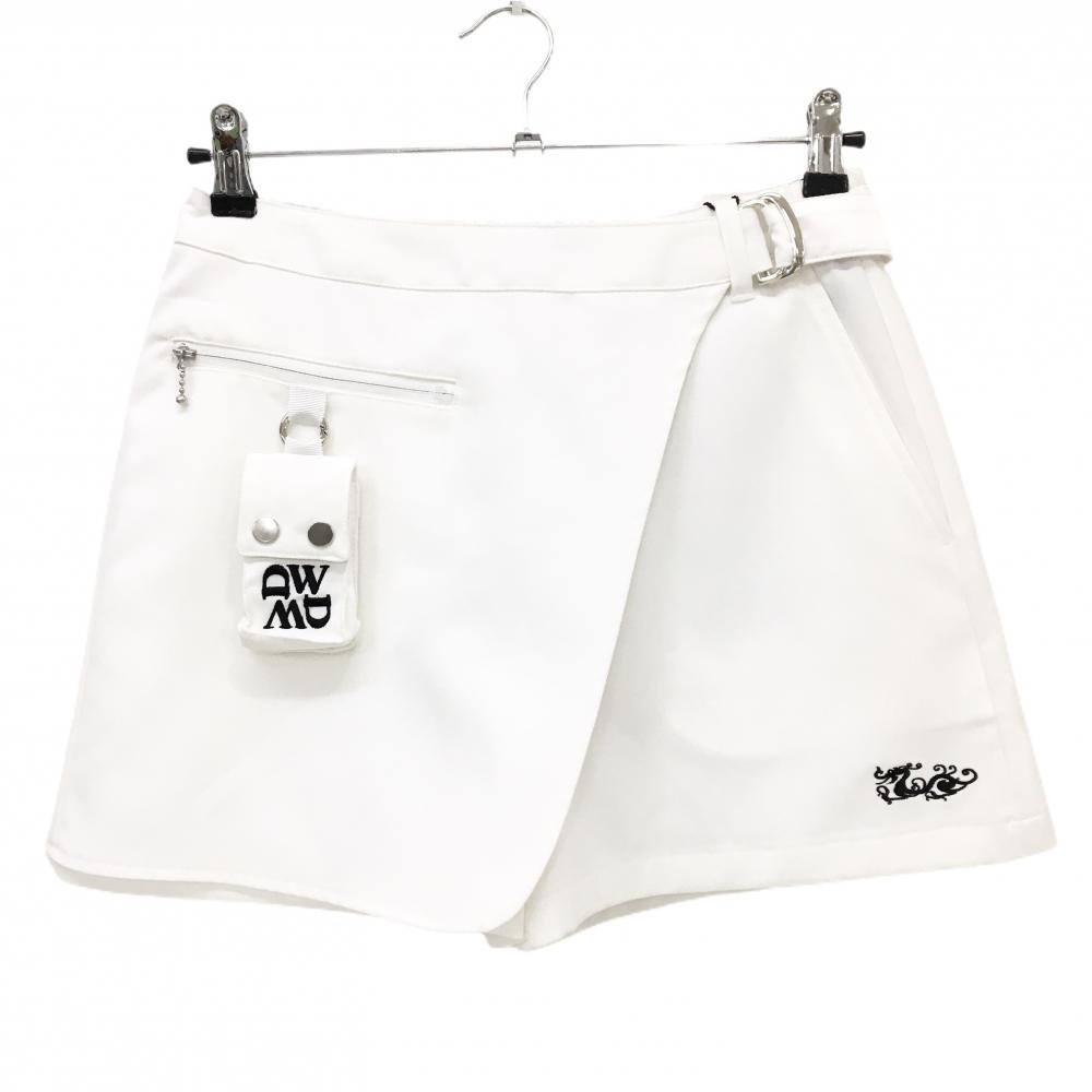 【新品】ダンスウィズドラゴン ショートパンツ 白×黒 カバーベルト付き ポーチ付き レディース 2(M) ゴルフウェア Dance With Dragon