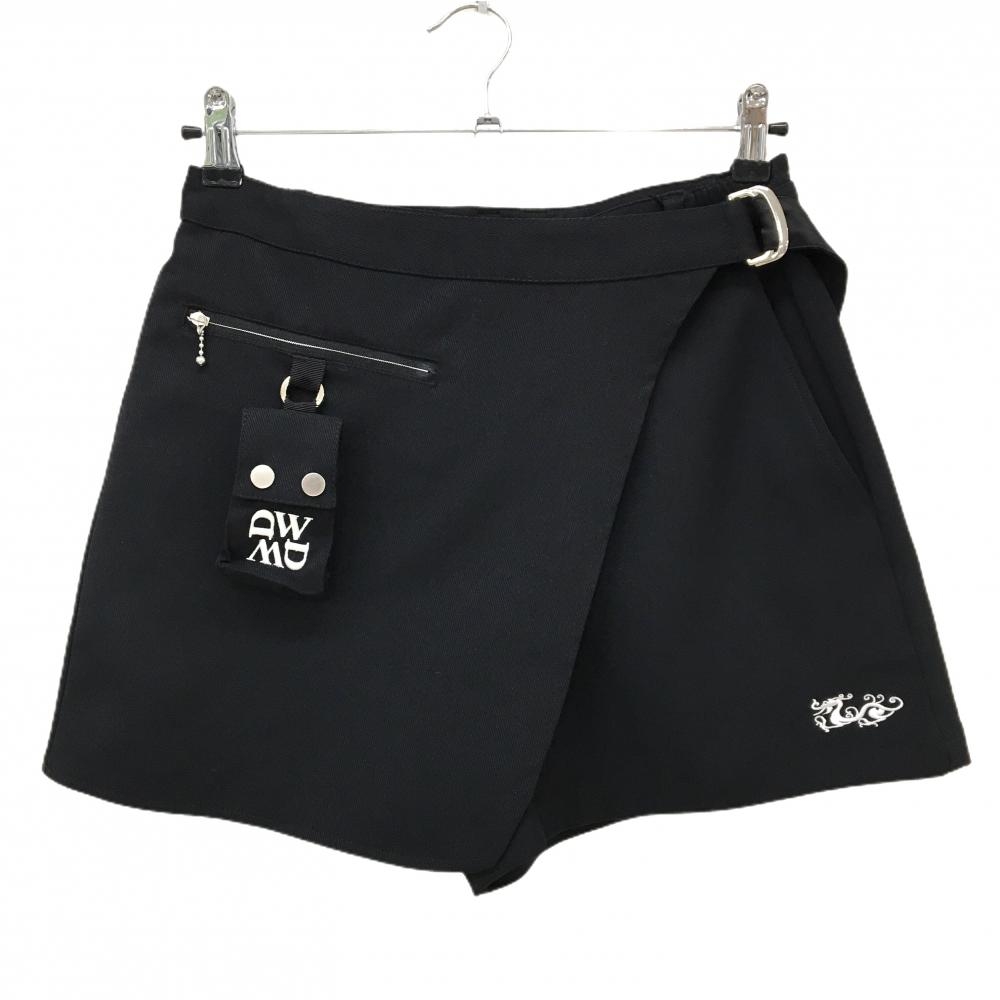 【新品】ダンスウィズドラゴン ショートパンツ 黒×白 カバーベルト付き ポーチ付き レディース 2(M) ゴルフウェア Dance With Dragon