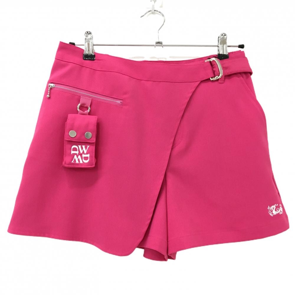 【新品】ダンスウィズドラゴン ショートパンツ ピンク×白 カバーベルト付き ポーチ付き レディース 2(M) ゴルフウェア Dance With Dragon