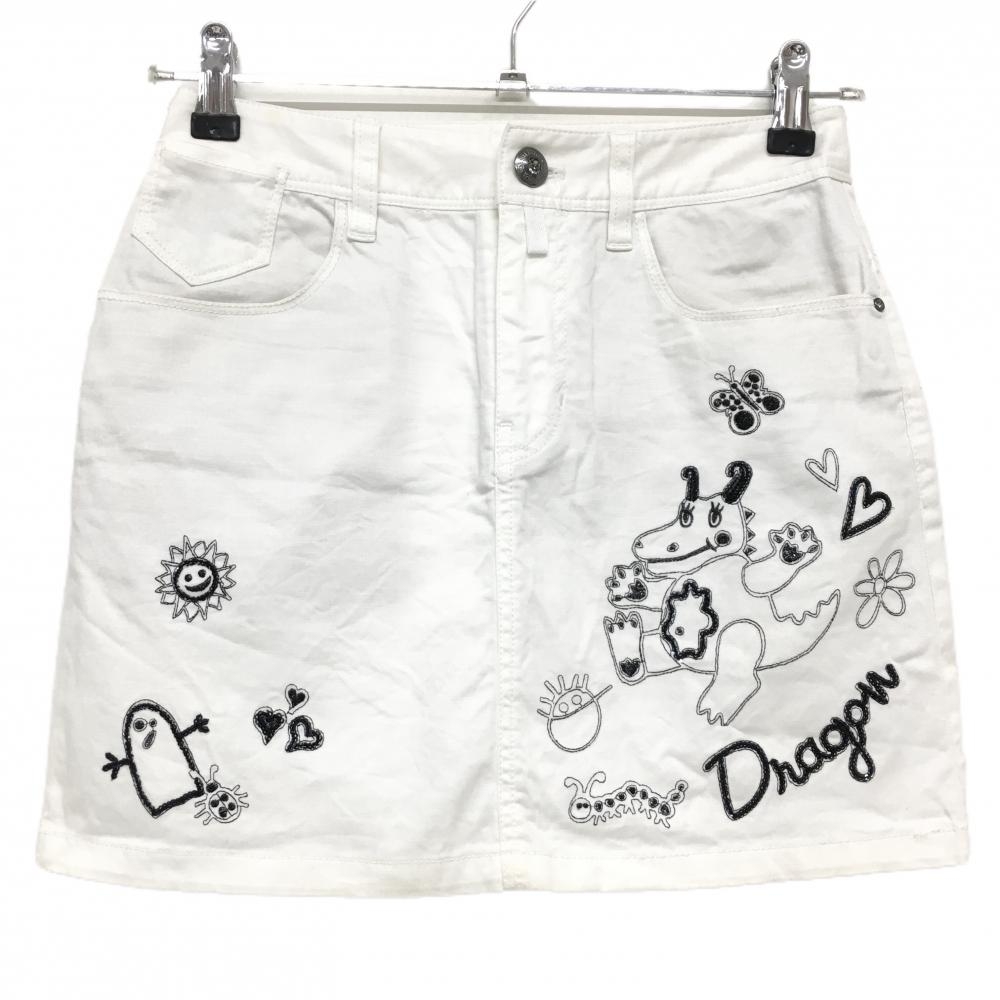 ダンスウィズドラゴン スカート 白×黒 チビドラ レディース 1(S) ゴルフウェア Dance With Dragon