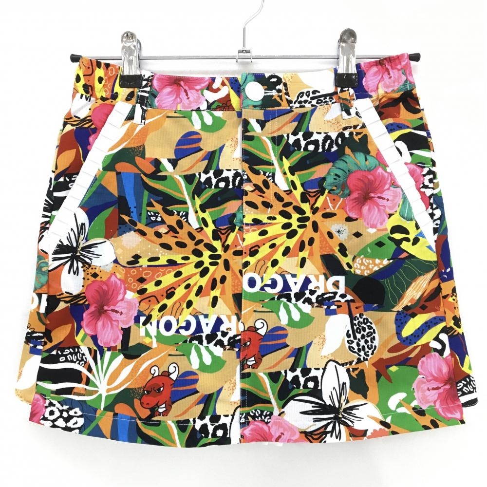 【美品】ダンスウィズドラゴン スカート マルチカラー 花柄 チビドラ レオパード レディース 1(S) ゴルフウェア Dance With Dragon