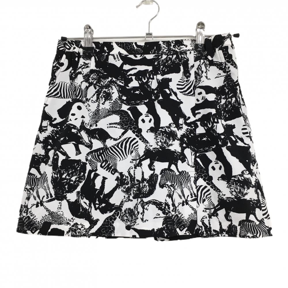 【超美品】ダンスウィズドラゴン スカート 白×黒 アニマル柄 内側インナーパンツ レディース 2(M) ゴルフウェア Dance With Dragon