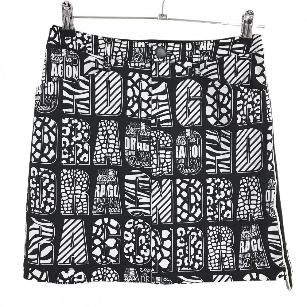 【超美品】ダンスウィズドラゴン スカート 黒×白 ロゴアニマル柄  レディース 2(M) ゴルフウェア Dance With Dragon