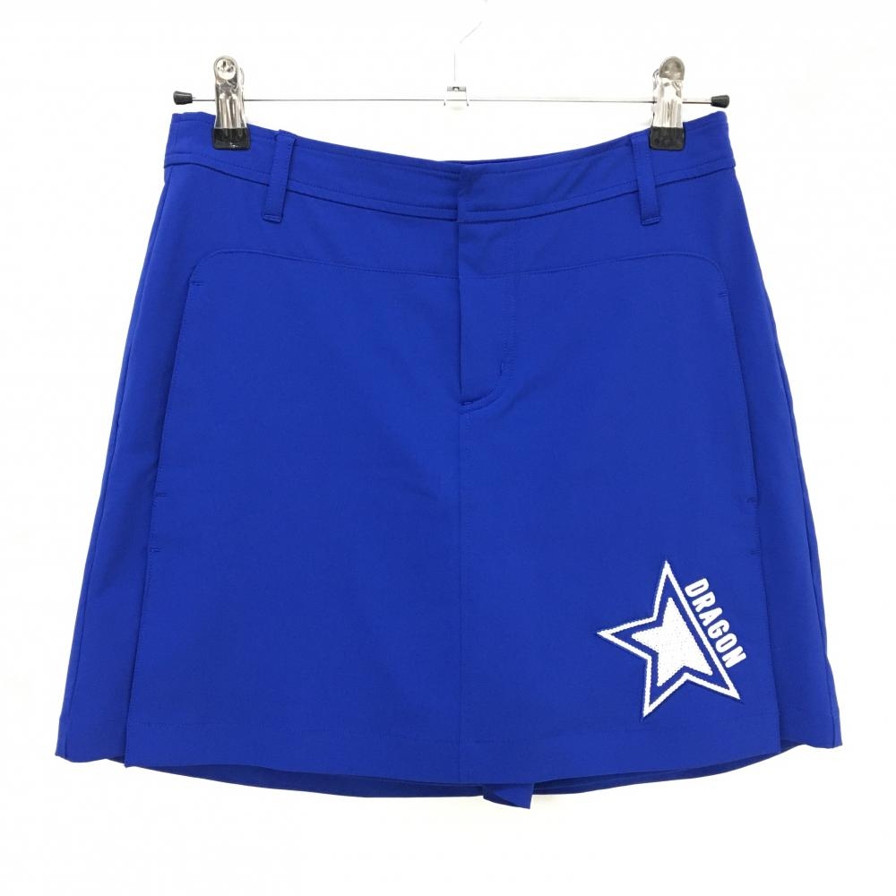 【超美品】ダンスウィズドラゴン スカート ブルー×白 スパンコールロゴ 内側パンツ レディース 2(M) ゴルフウェア Dance With Dragon
