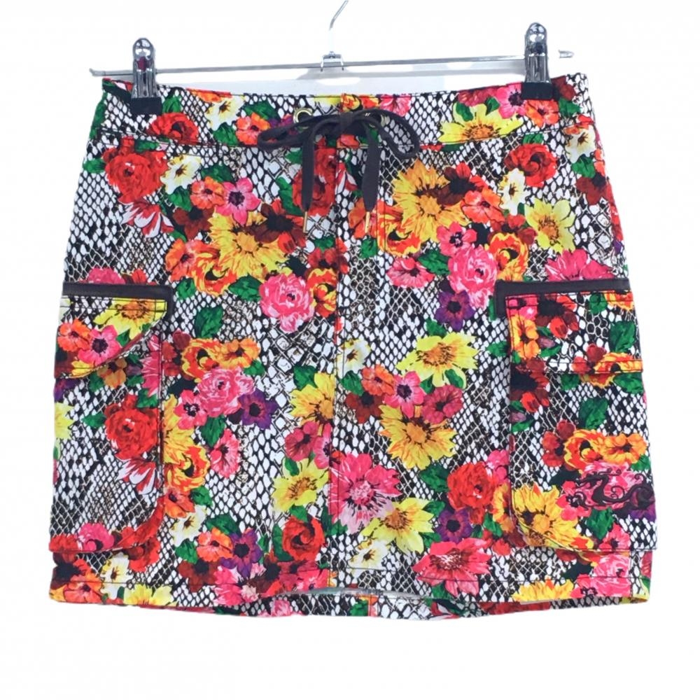 【美品】ダンスウィズドラゴン スカート マルチカラー 花柄 パイソン柄 レディース 1(M) ゴルフウェア Dance With Dragon