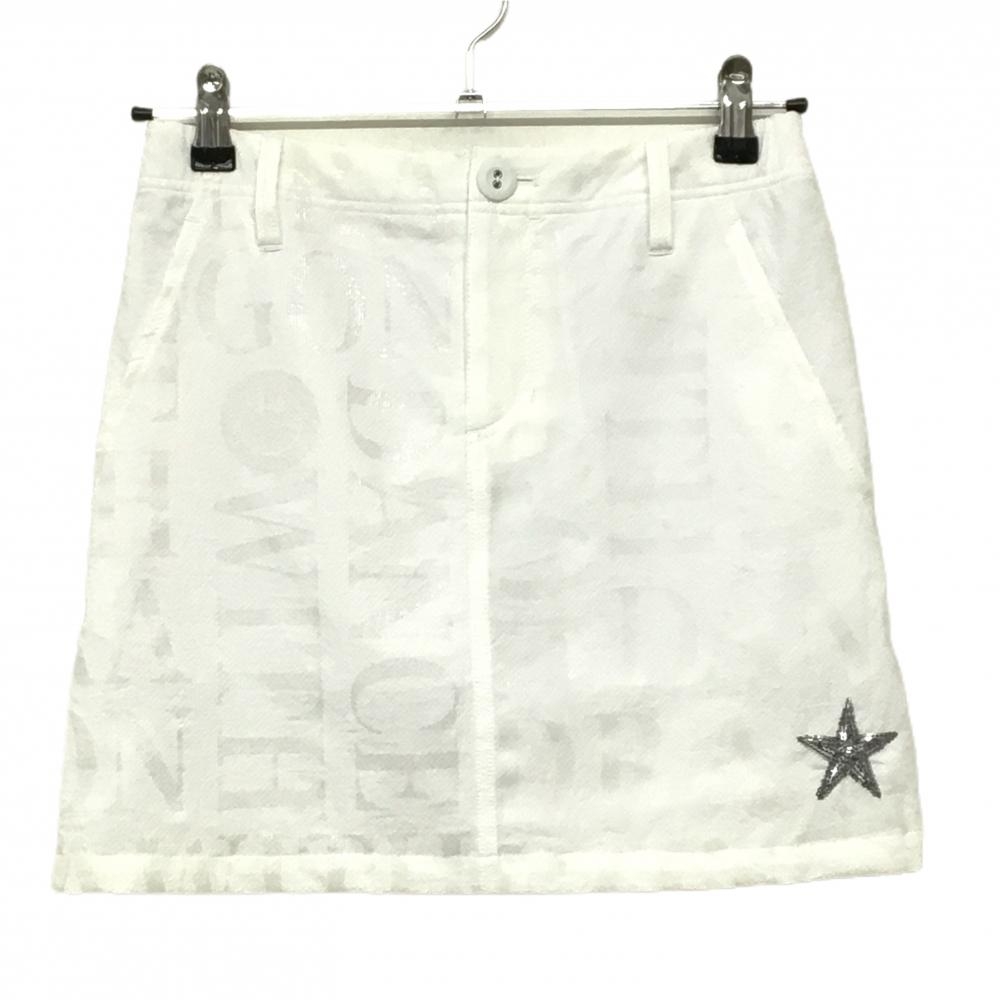 【美品】ダンスウィズドラゴン スカート 白 ロゴ地模様 チビドラ 内側インナーパンツ レディース 1(S) ゴルフウェア Dance With Dragon