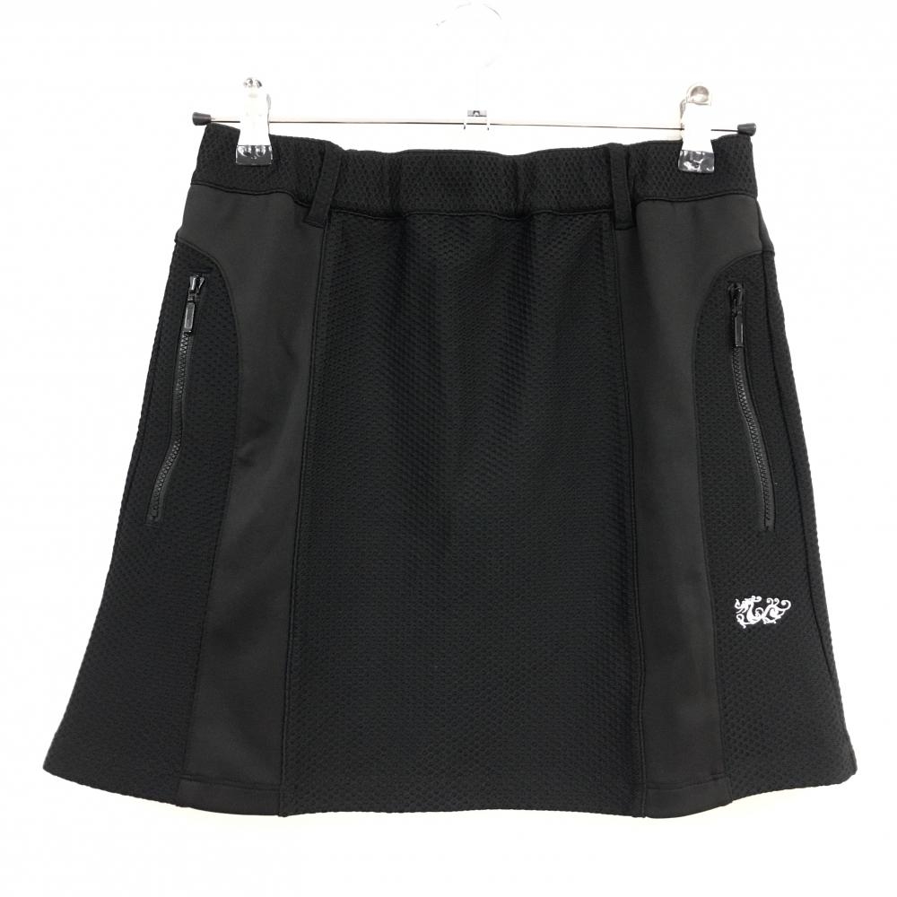 【超美品】ダンスウィズドラゴン スカート 黒 織生地 ウエストゴム ストレッチ  レディース 3(L) ゴルフウェア Dance With Dragon