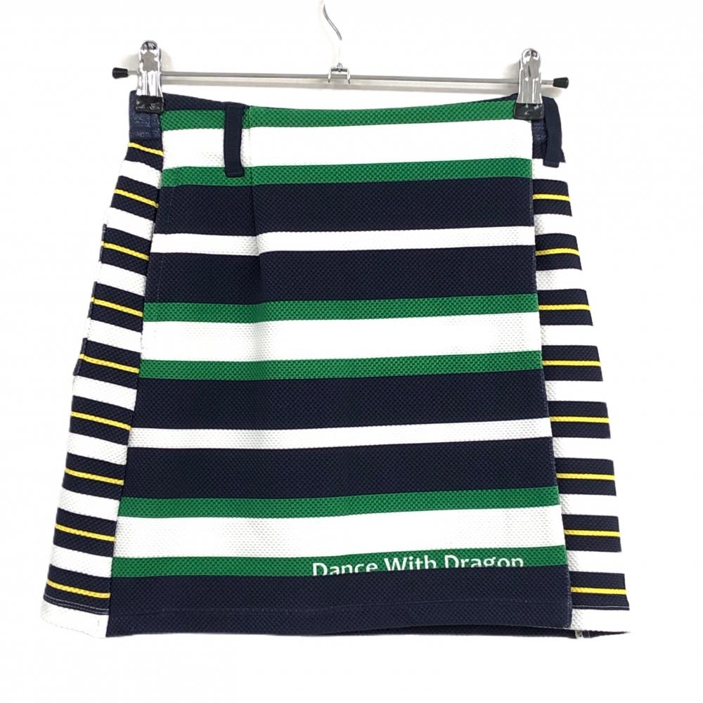【新品】ダンスウィズドラゴン スカート ネイビー×グリーン ボーダー 巻きスカート風 レディース 1(S) ゴルフウェア Dance With Dragon