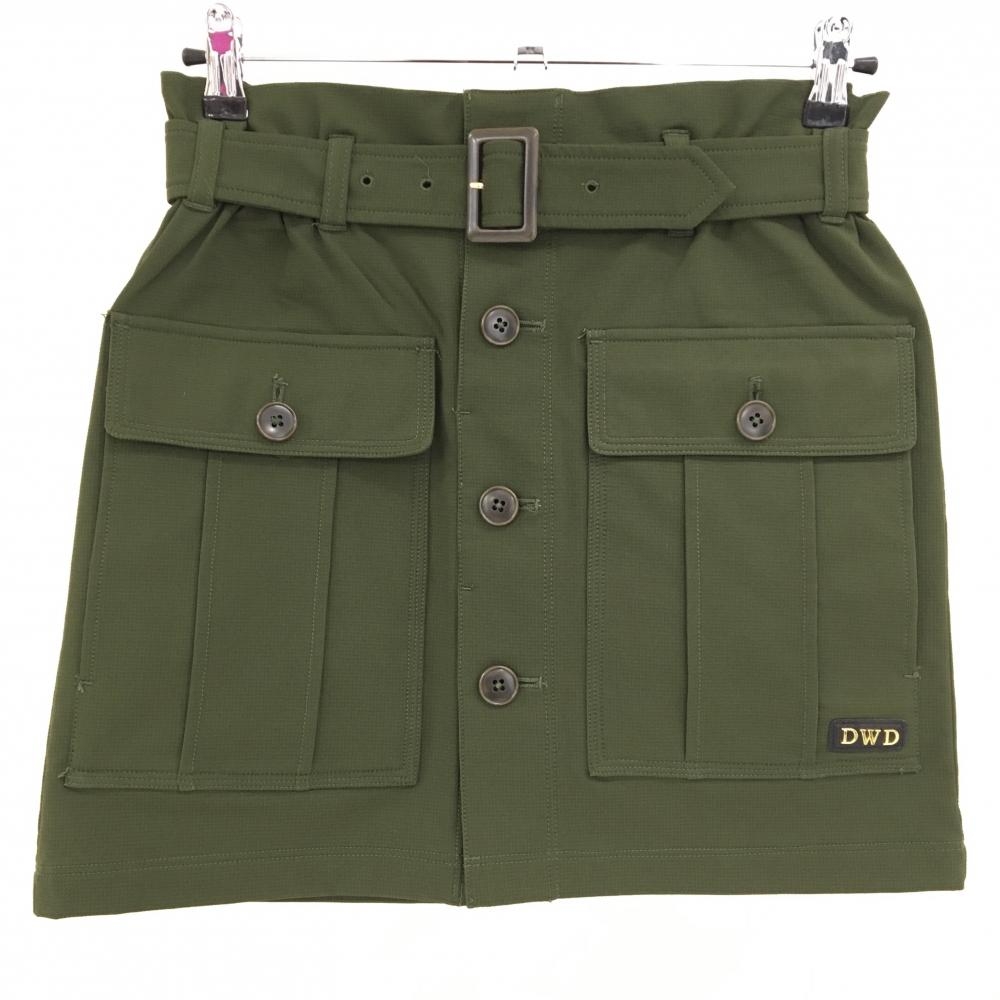 【超美品】ダンスウィズドラゴン スカート カーキ 地模様 フロントボタン ベルト付 レディース 2(M) ゴルフウェア Dance With Dragon