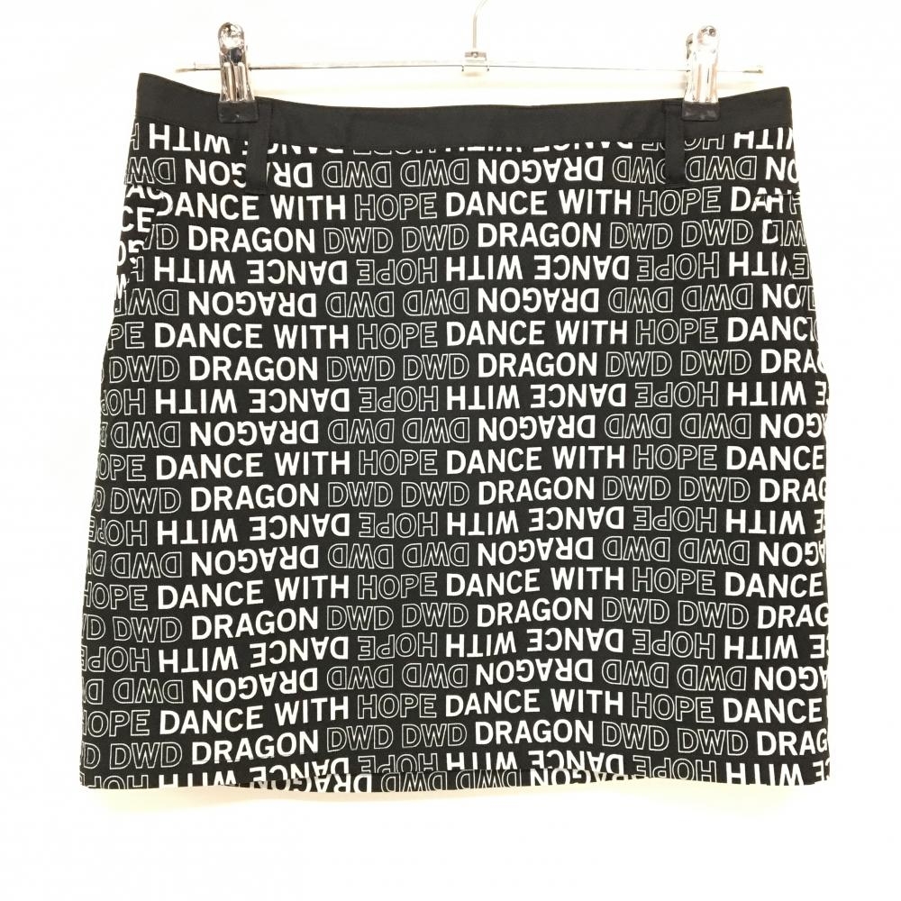【超美品】ダンスウィズドラゴン スカート 黒×白 ロゴ総柄 ストレッチ レディース 3(L) ゴルフウェア Dance With Dragon