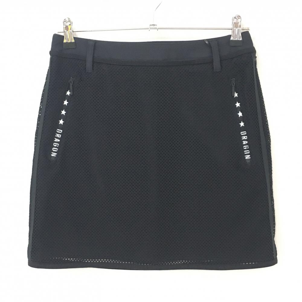 【新品】ダンスウィズドラゴン スカート 黒 メッシュ ポケット口星柄 LYCRA レディース 2(M) ゴルフウェア Dance With Dragon