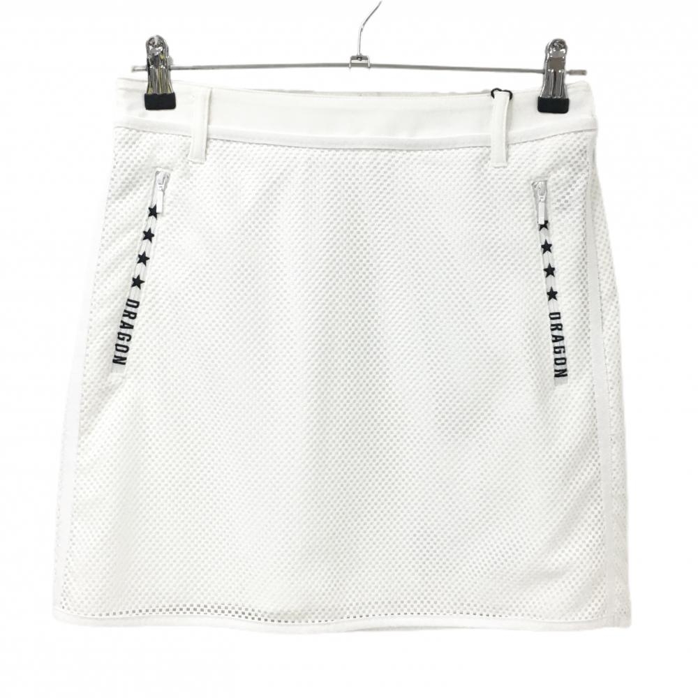 【新品】ダンスウィズドラゴン スカート 白 メッシュ ポケット口星柄 LYCRA レディース 2(M) ゴルフウェア Dance With Dragon