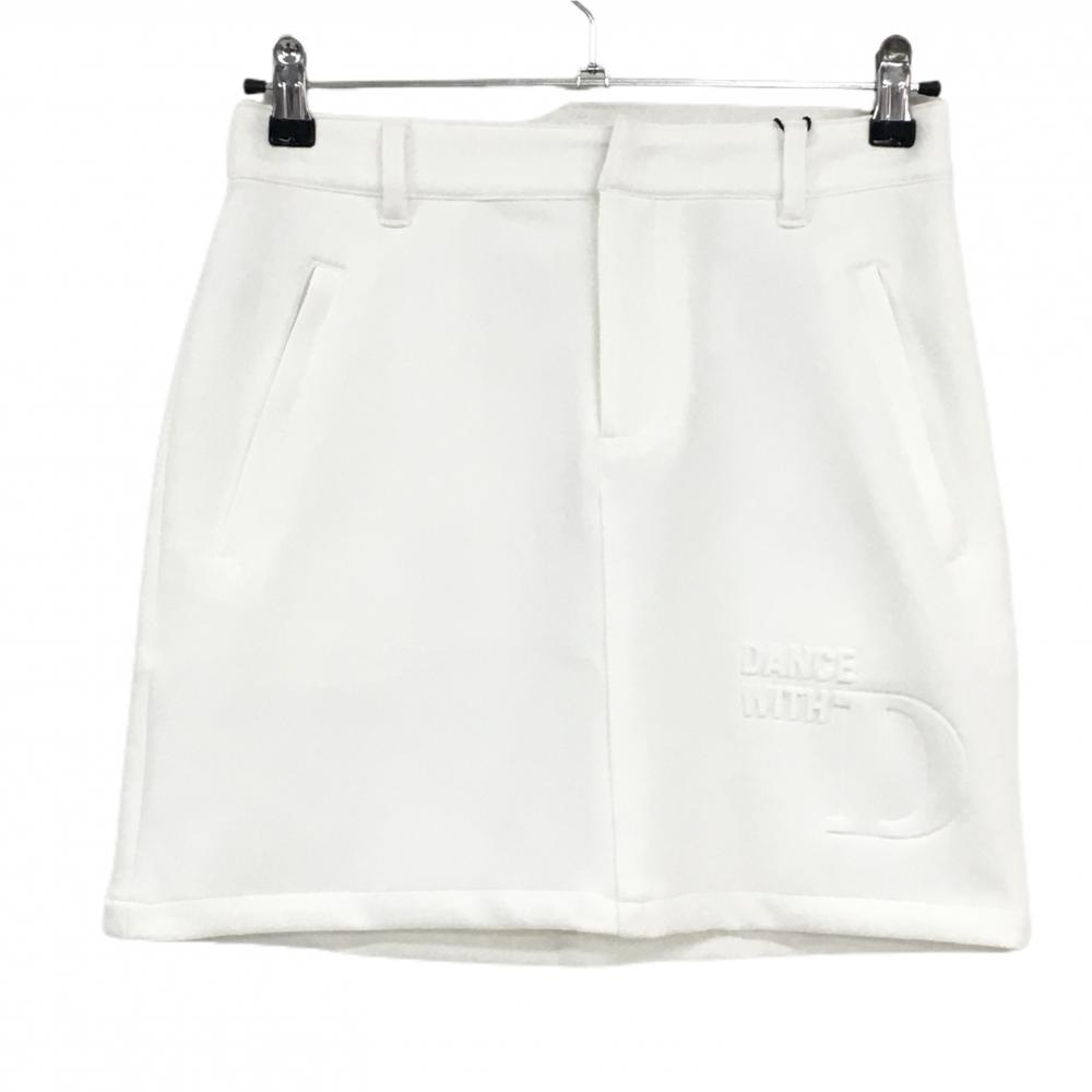 【新品】ダンスウィズドラゴン スカート 白 ロゴ立体加工 ウエスト一部ゴム レディース 2(M) ゴルフウェア Dance With Dragon