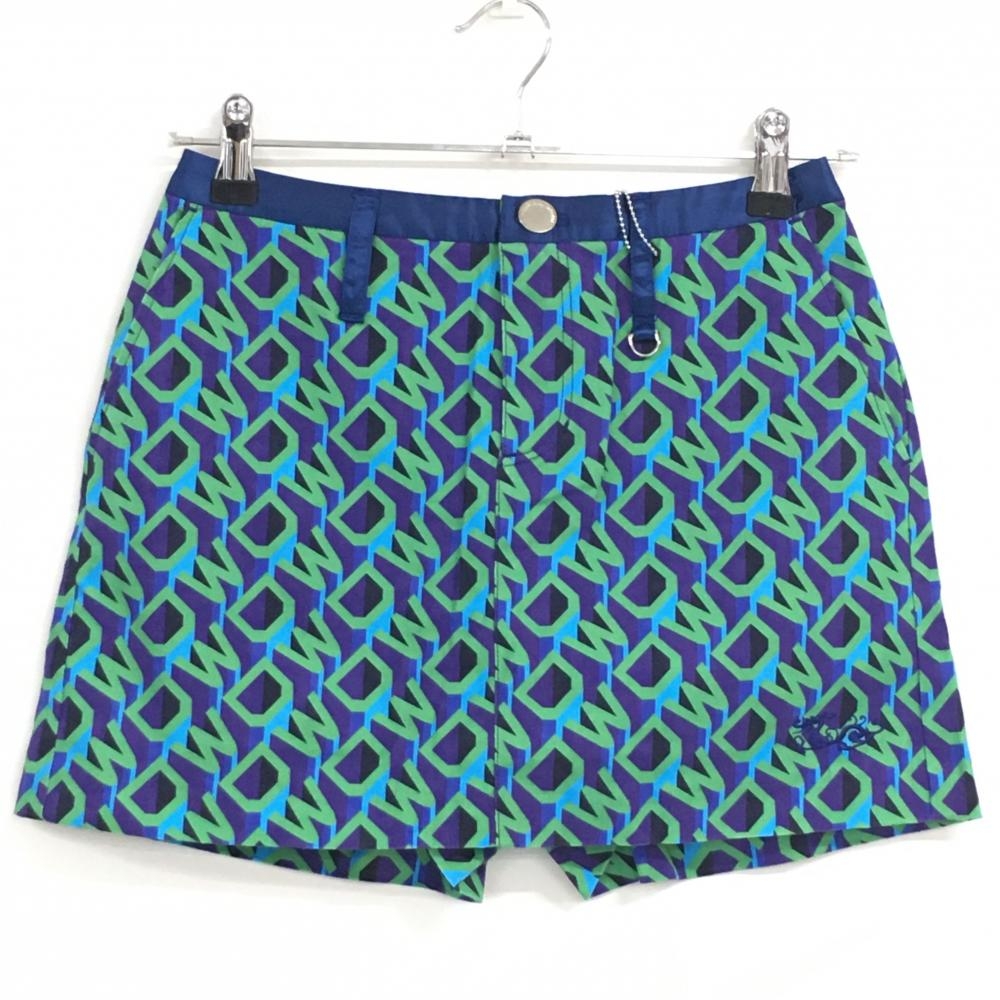 【未使用品】ダンスウィズドラゴン キュロットスカート パープル×ライトグリーン 総柄 レディース 1(S) ゴルフウェア Dance With Dragon