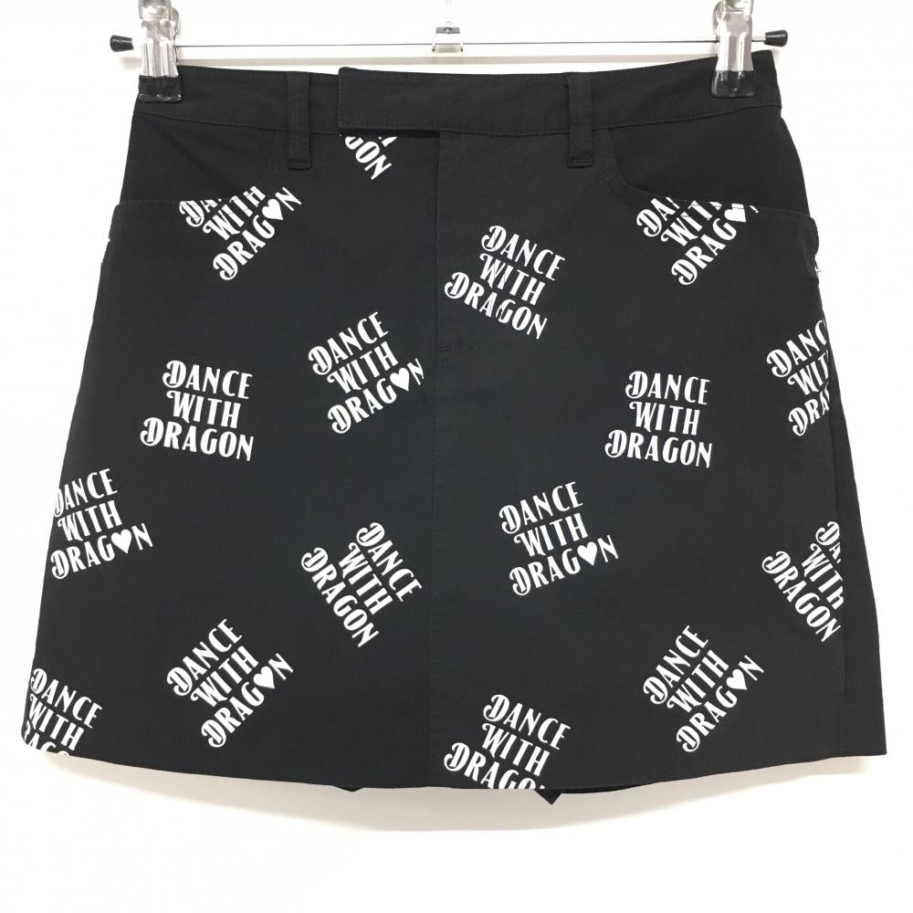 【美品】ダンスウィズドラゴン キュロットスカート 黒×白 ロゴ総柄 レディース 1(S) ゴルフウェア Dance With Dragon