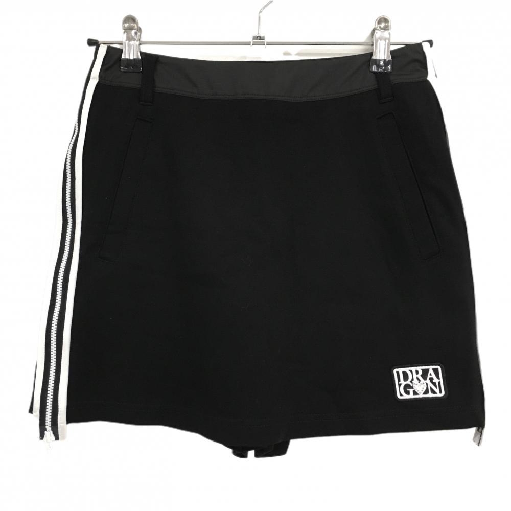 【超美品】ダンスウィズドラゴン キュロットスカート 黒×白 サイドライン＆ジップ レディース Ⅰ(S) ゴルフウェア Dance With Dragon