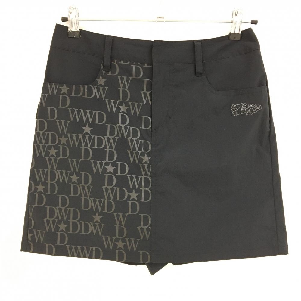 【超美品】ダンスウィズドラゴン キュロットスカート 黒 一部ロゴプリント レディース 2(M) ゴルフウェア Dance With Dragon