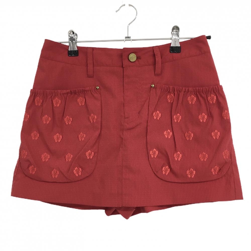 【美品】ダンスウィズドラゴン キュロットスカート レッド サッカー生地 レディース 2(M) ゴルフウェア Dance With Dragon