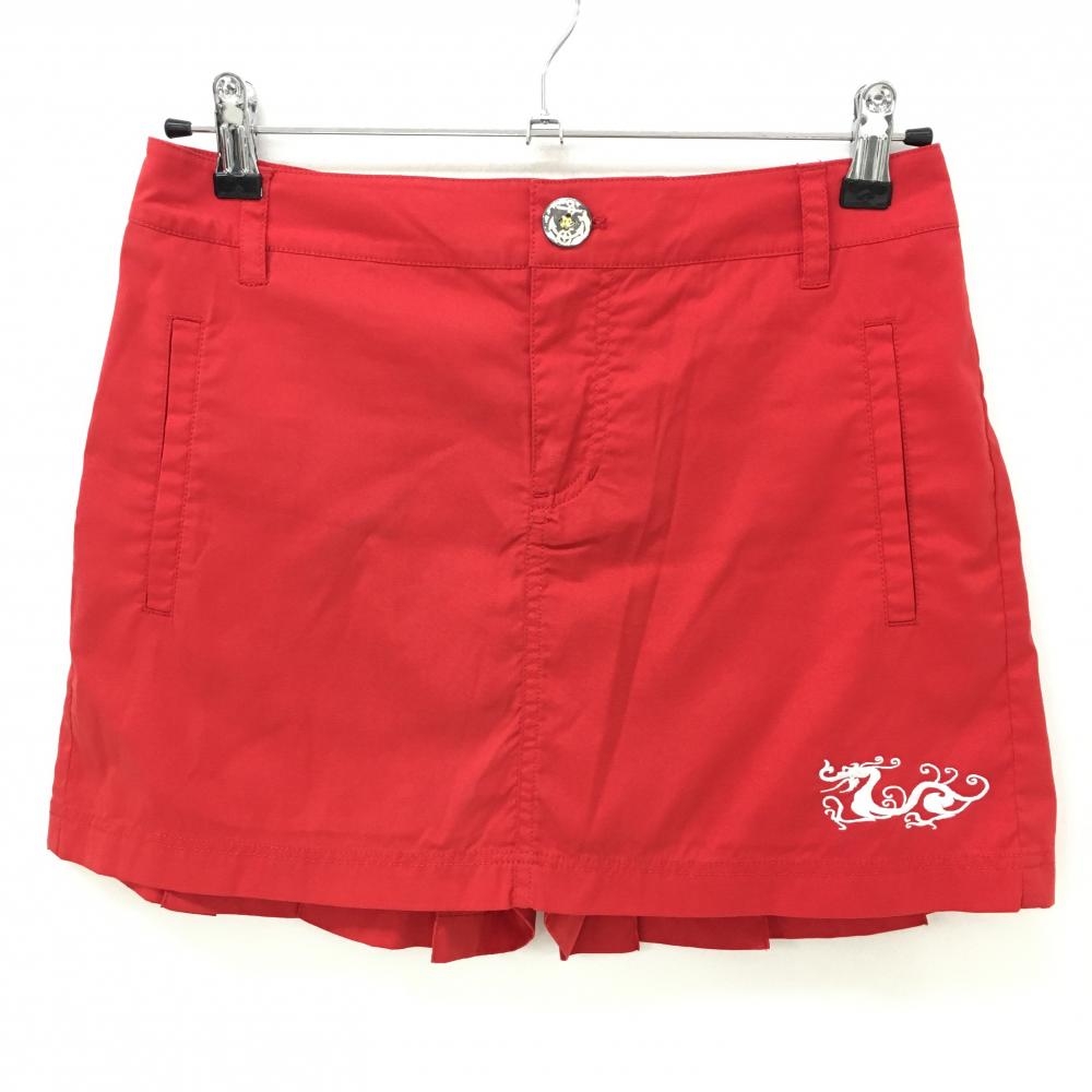 ダンスウィズドラゴン キュロットスカート レッド ロゴ白 後プリーツ  レディース 2(M) ゴルフウェア Dance With Dragon