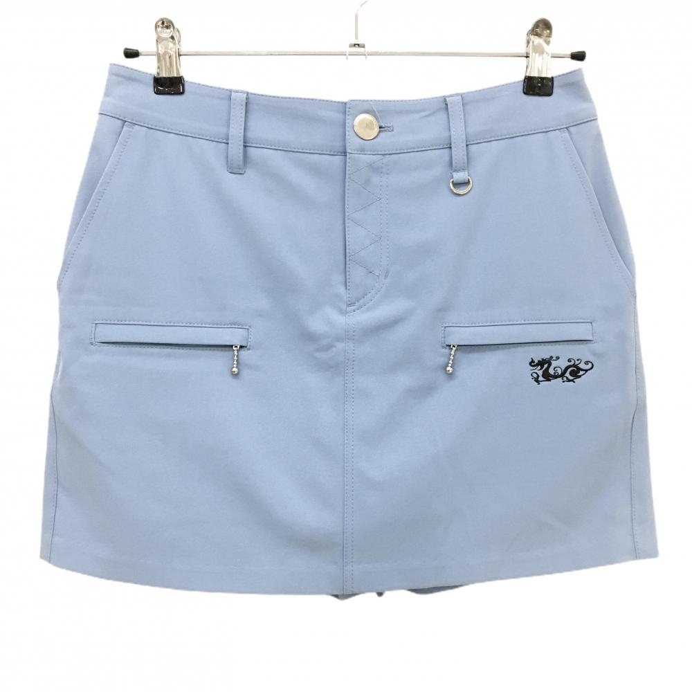 【超美品】ダンスウィズドラゴン キュロットスカート ライトブルー ロゴ黒  レディース 2(M) ゴルフウェア Dance With Dragon