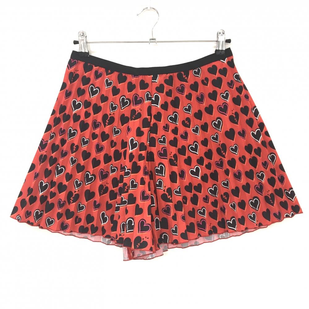 【超美品】ダンスウィズドラゴン キュロットスカート レッド×黒 ハート柄 メッシュ調 レディース 3(L) ゴルフウェア Dance With Dragon
