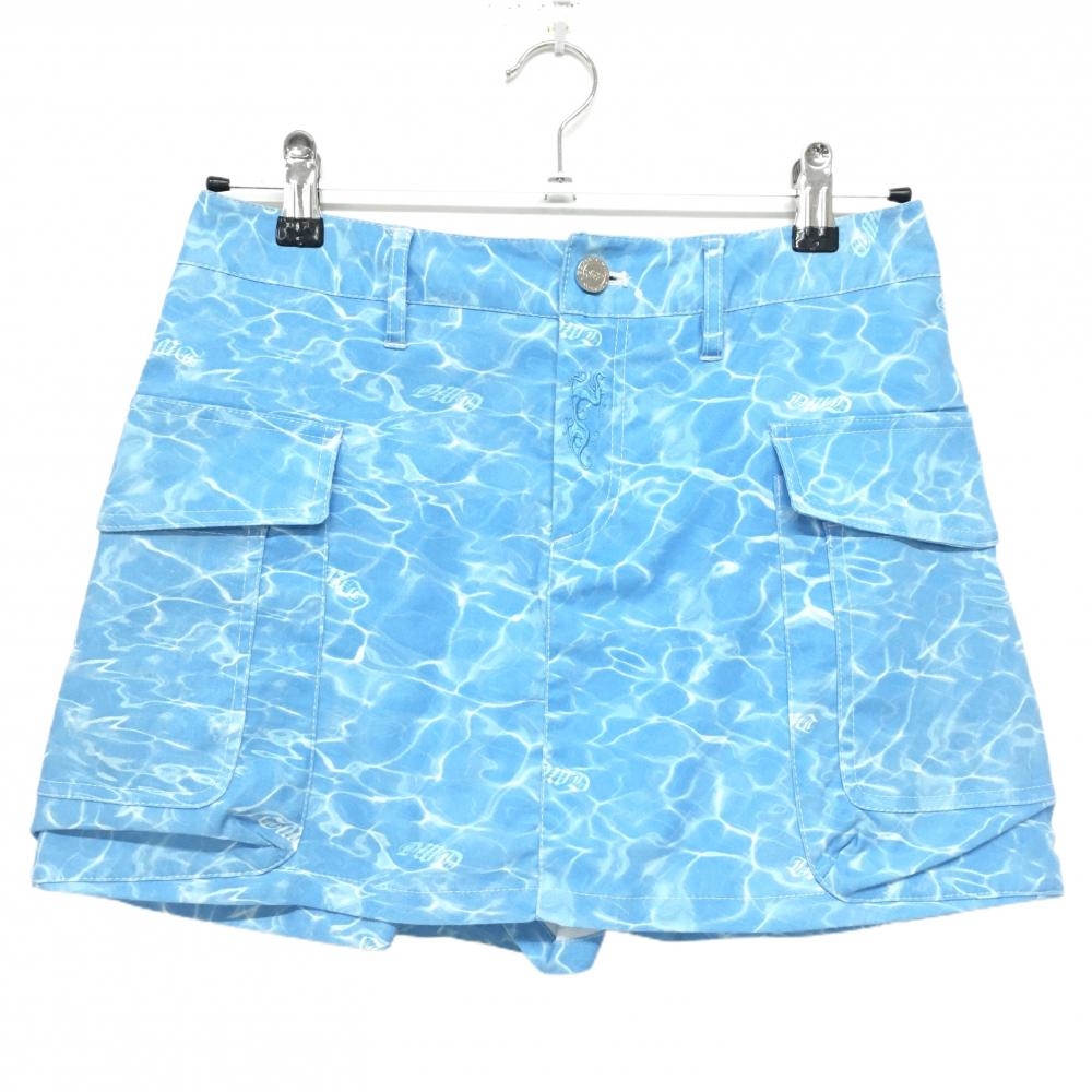 ダンスウィズドラゴン キュロットスカート ライトブルー×白 総柄  レディース 2(M) ゴルフウェア Dance With Dragon