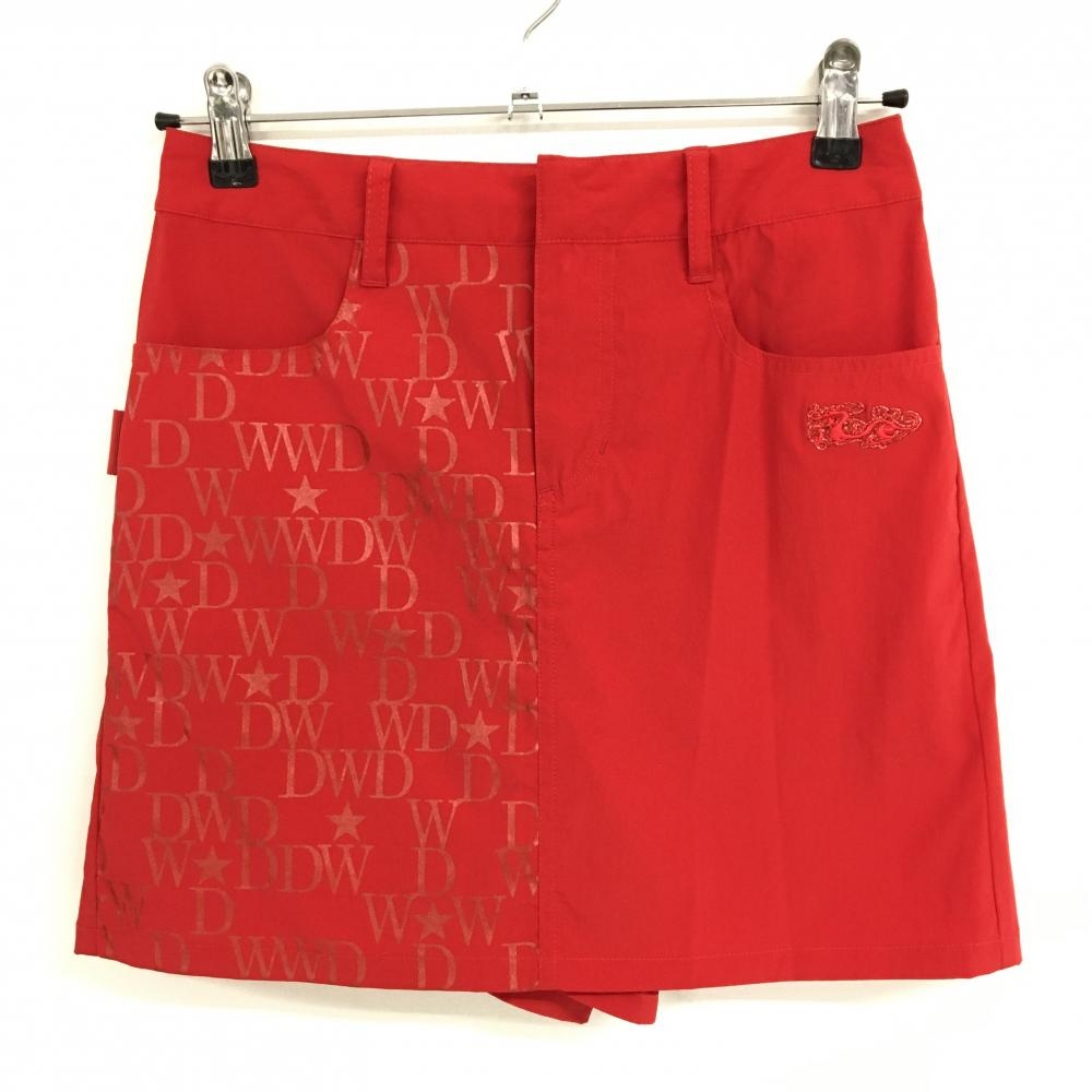 ダンスウィズドラゴン キュロットスカート レッド 前一部ロゴ総柄  レディース 1(S) ゴルフウェア Dance With Dragon