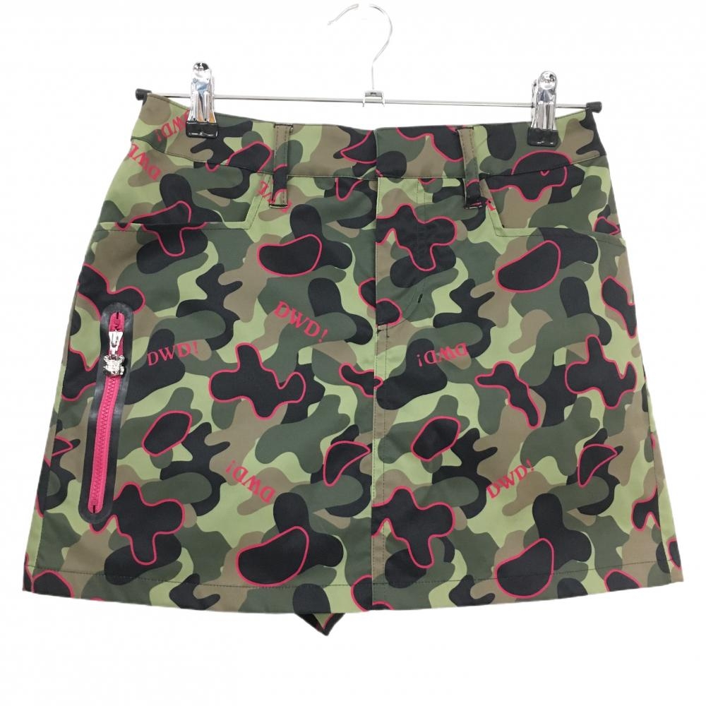 【美品】ダンスウィズドラゴン キュロットスカート カーキ×黒 カモフラ チビドラ 迷彩 レディース 1(S) ゴルフウェア Dance With Dragon