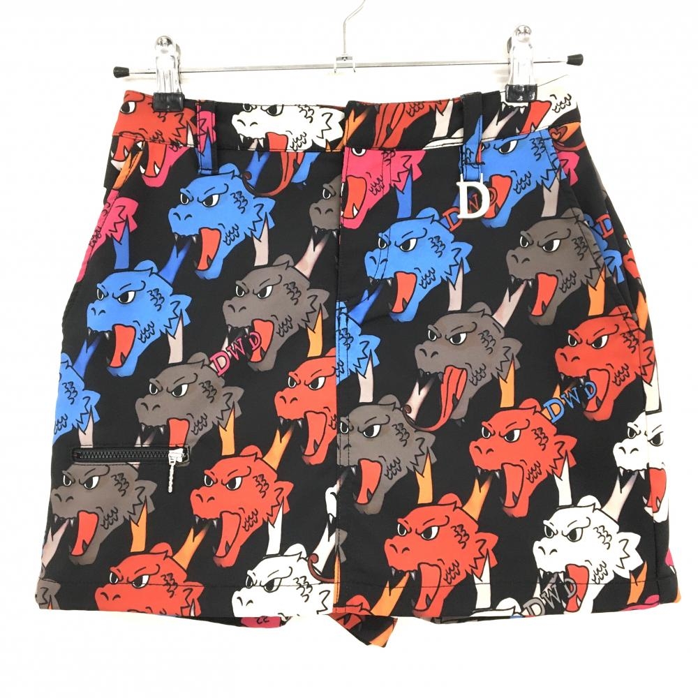【美品】ダンスウィズドラゴン キュロットスカート 黒×マルチカラー  レディース 2(M) ゴルフウェア Dance With Dragon
