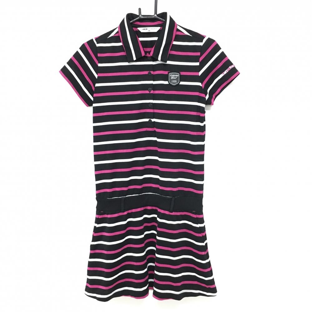 【美品】ティゴラ 半袖ワンピース 黒×白×ピンク ボーダー  レディース M ゴルフウェア TIGORA