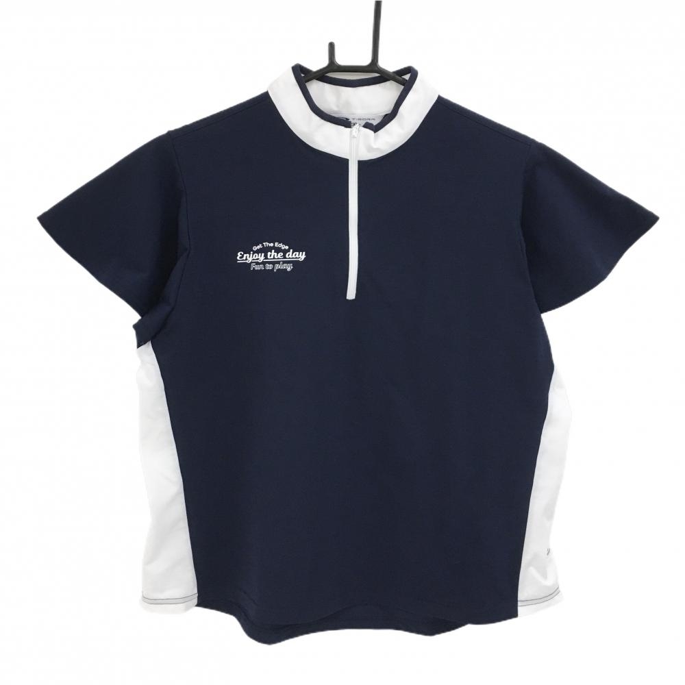 【新品】ティゴラ 半袖ハイネックシャツ ネイビー×白 ハーフジップ COOL レディース 2XL ゴルフウェア TIGORA