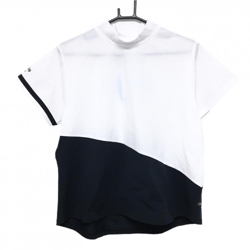 【新品】ティゴラ 半袖ハイネックシャツ 白×ネイビー 袖プリント COOL　 レディース 2XL ゴルフウェア TIGORA