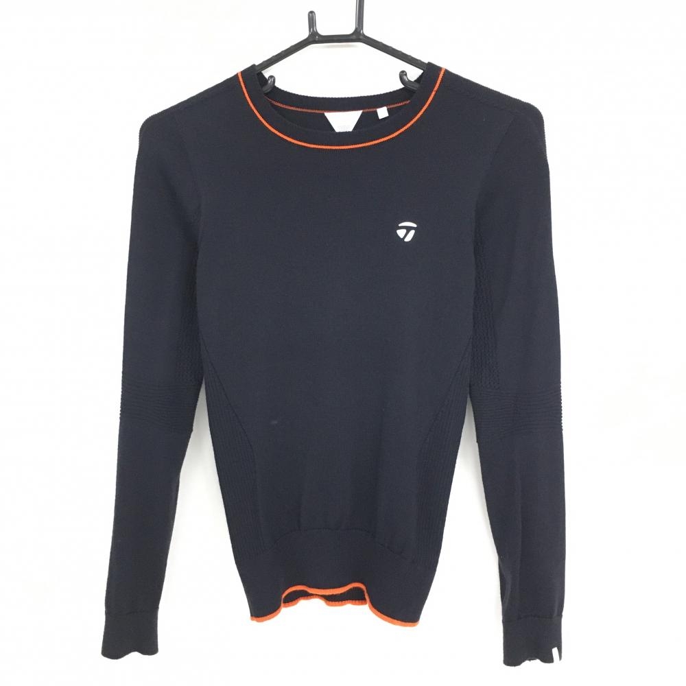 【美品】テーラーメイド セーター ダークネイビー×オレンジ 胸元ロゴ ウール混 レディース S ゴルフウェア TaylorMade